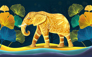 手绘大象和银杏叶子背景墙装饰图片素材