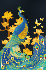 手绘孔雀中国风背景墙装饰图片下载