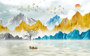 中国风山水装饰画背景图片素材