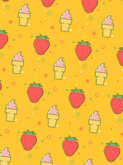 矢量草莓冰淇淋海报背景