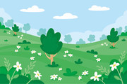 卡通春天风景草地花朵素材