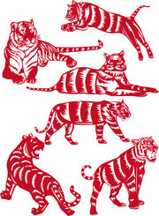红色老虎剪纸图案