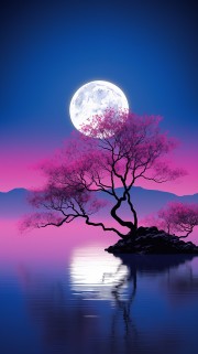 湖中紫树夜景图片