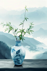 中国风花瓶和山水背景图片