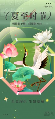 国潮风荷花插画夏至二十四节气海报