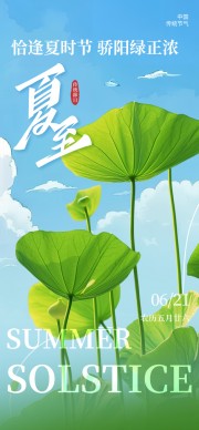 夏日荷叶插画夏至节气海报