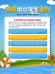 手绘清新预防中小学生溺水暑假安全宣传海报