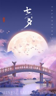 唯美紫色星空风七夕情人节海报