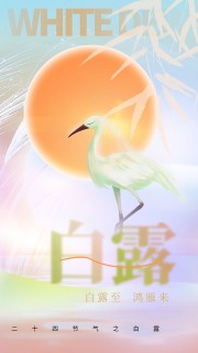 月圆插画白露节气广告