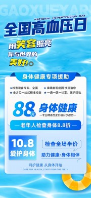 蓝色全国高血压日医疗宣传海报