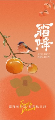 手绘中国传统二十四节气霜降海报