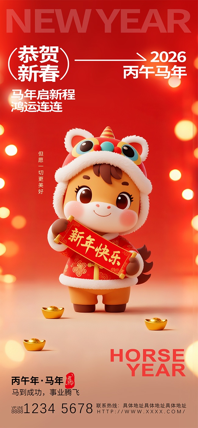 红色2026马年新春海报
