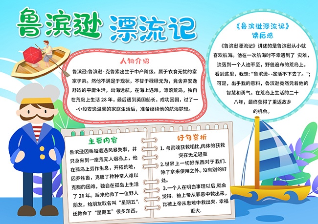 鲁滨逊漂流记创意简约手抄报【word格式】